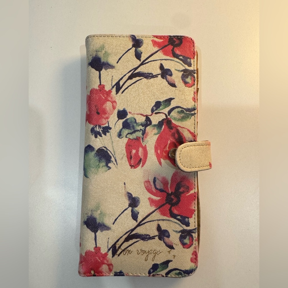Bizou Floral Canvas Passport Wallet Travel Organizer Multi Pocket